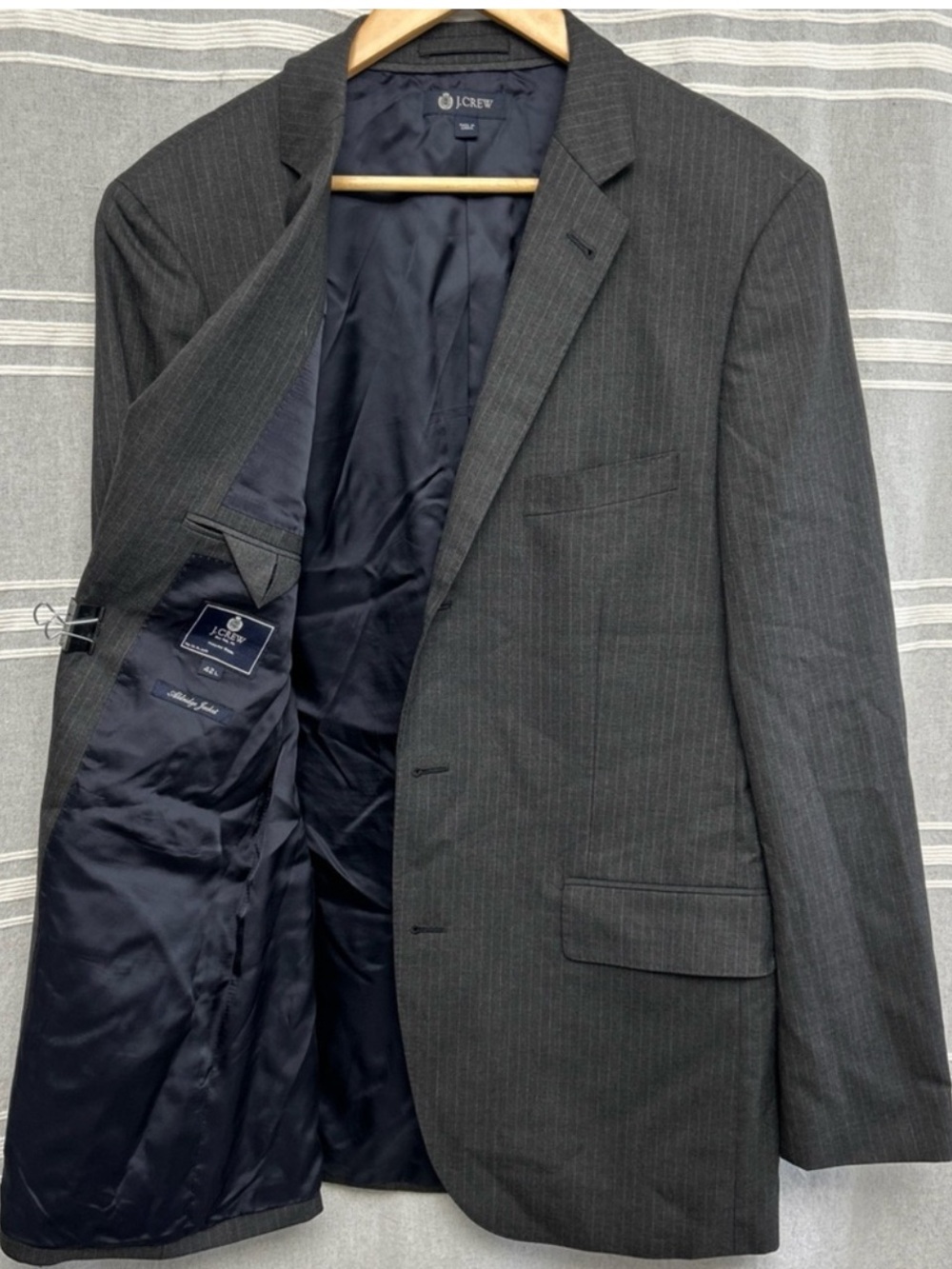 J Crew Jacket Mens 42L Gray 3 Button Aldridge Loro Piana Super 120s Wool Blazer